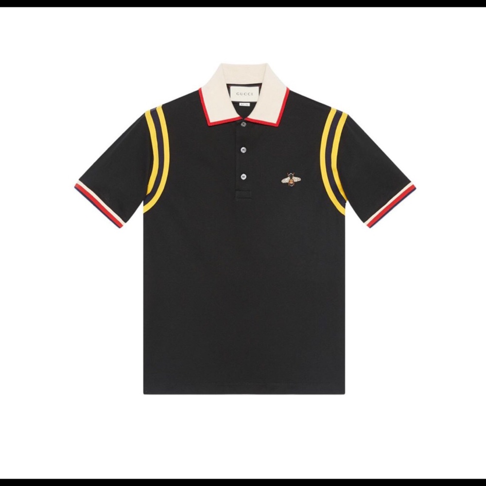Gucci Men’s black cotton polo with bee.